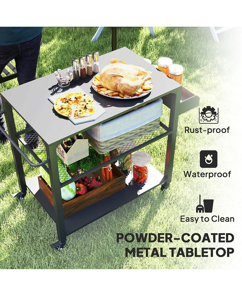 Outsunny 3-Shelf Outdoor Grill Cart, Pizza Oven Sd with Storage Racks