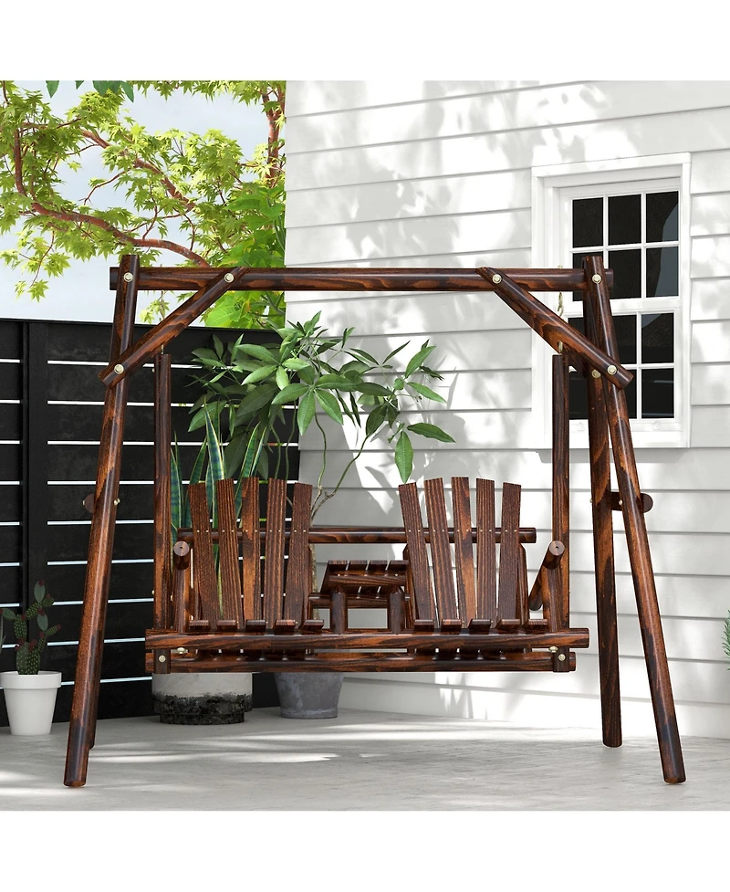 Outsunny Wooden Porch Swing with Sd with Center Table Patio Swing Chair