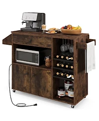 Gymax Kitchen Island Cart w/ Drop-Leaf & Power Outlet Microwave Shelf Wine Rack Drawer
