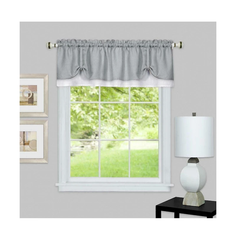 Kate Aurora Flax Styled Semi Sheer 3 Piece Tie-Up Kitchen Curtain Tier & Valance Set - 58 in. W x L
