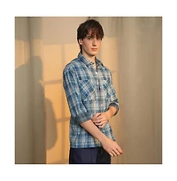 Campus Sutra Men's Steel Blue Tartan Plaid Shirt