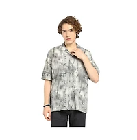 Campus Sutra Men's Charcoal Black & Ivory White Faded Woven Oversized Shirt