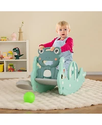 Gymax 3-in-1 Kids Slide Rocking Horse Set Convertible Toddler w/ Basketball Hoop Green