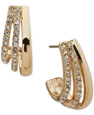 Anne Klein Gold-Tone Three-Row Crystal Hoop Earrings
