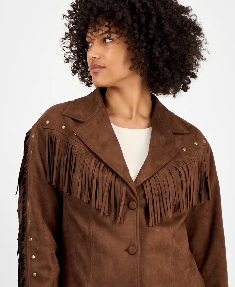 And Now This Women's Faux-Suede Fringe Studded Jacket, Macy's Exclusive