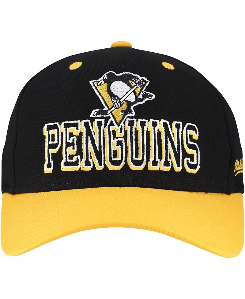 Mitchell & Ness Men's Black/Gold Pittsburgh Penguins Backside Script Two-Tone Pro Crown Adjustable Hat