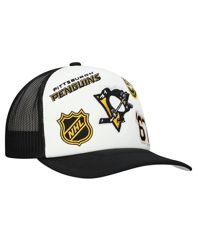 Mitchell & Ness Men's White/Black Pittsburgh Penguins Gridlock Trucker Adjustable Hat