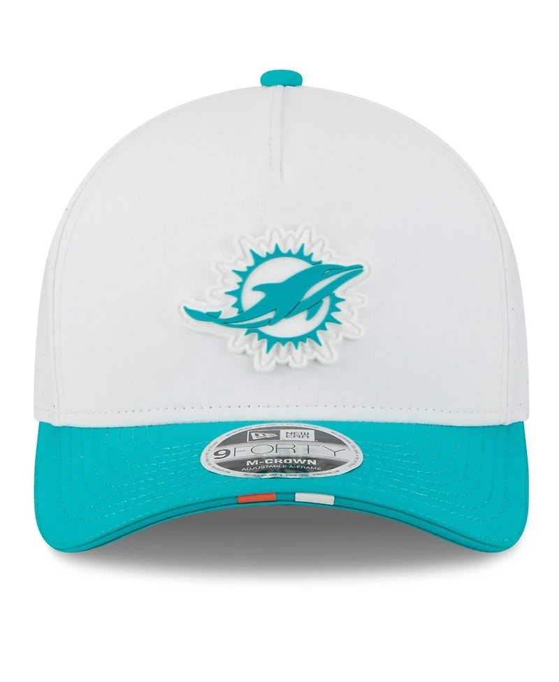 New Era Men's White/Aqua Miami Dolphins 2025 Nfl Training Camp A-Frame 9FORTY Adjustable Hat