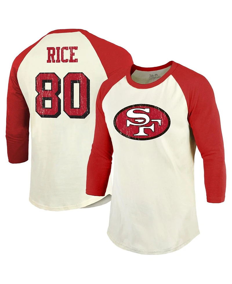 Majestic Men's Jerry Rice Cream/Scarlet San Francisco 49ers Retired Player Name Number 3/4 Raglan Sleeve T-Shirt
