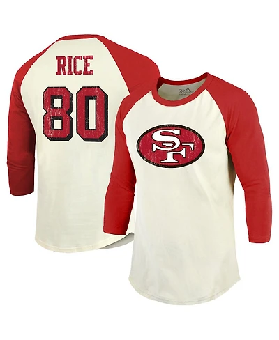 Majestic Men's Jerry Rice Cream/Scarlet San Francisco 49ers Retired Player Name Number 3/4 Raglan Sleeve T-Shirt