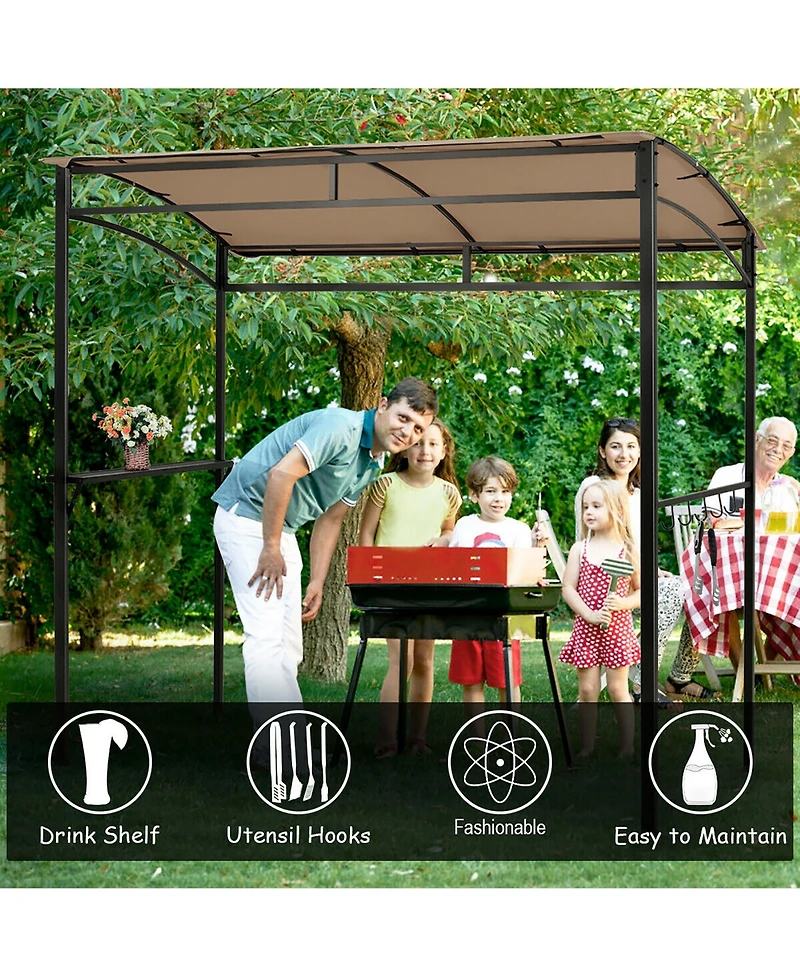 Gymax 7'x4.5' Grill Gazebo Outdoor Patio Garden Bbq Canopy Shelter Storage Hook
