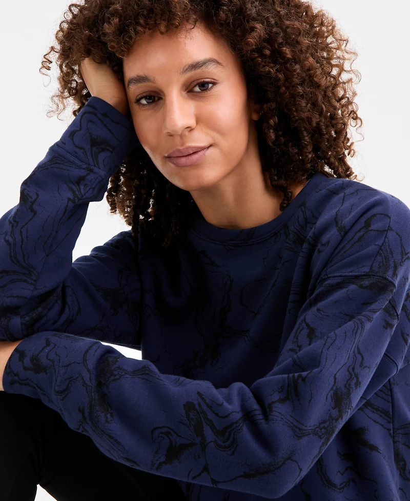 Id Ideology Women's Relaxed Earthly Marble Fleece Crewneck Sweatshirt, Macy's Exclusive