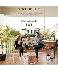 Outsunny 5 Ft Wooden Porch Swing 3-Seater with Cupholders,