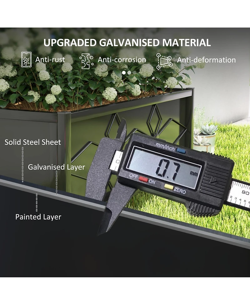 Outsunny Galvanized Raised Garden Bed with Trellis Planter Box,