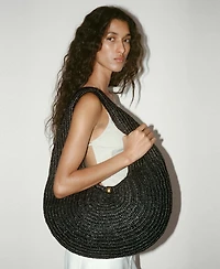 Mango Women's Natural Fiber Oval Shoulder Bag