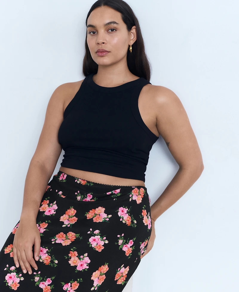 Mango Women's Lace Trim Floral Skirt