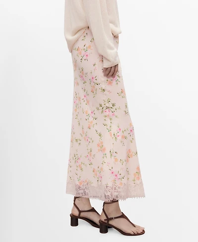 Mango Women's Lace Detail Floral Skirt