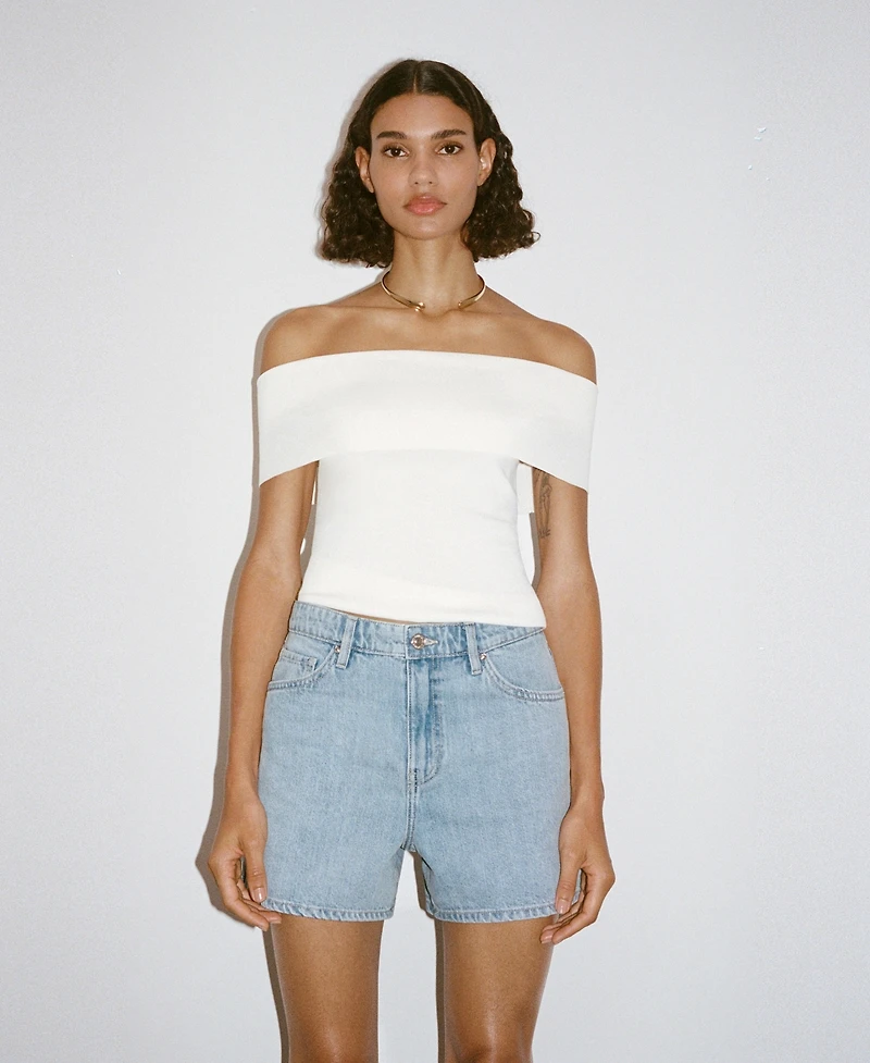 Mango Women's High-Waisted Straight-Fit Denim Shorts