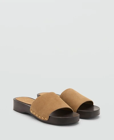 Mango Women's Wood Sole Suede Sandals
