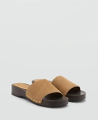 Mango Women's Wood Sole Suede Sandals