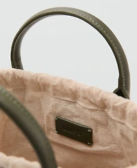 Mango Women's Small Double-Handle Natural Fiber Bag