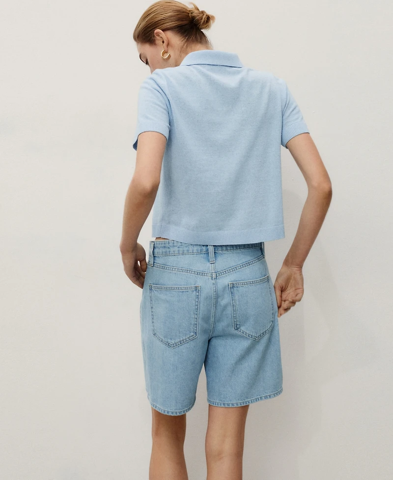 Mango Women's Mid-Rise Denim Pleated Bermuda Shorts