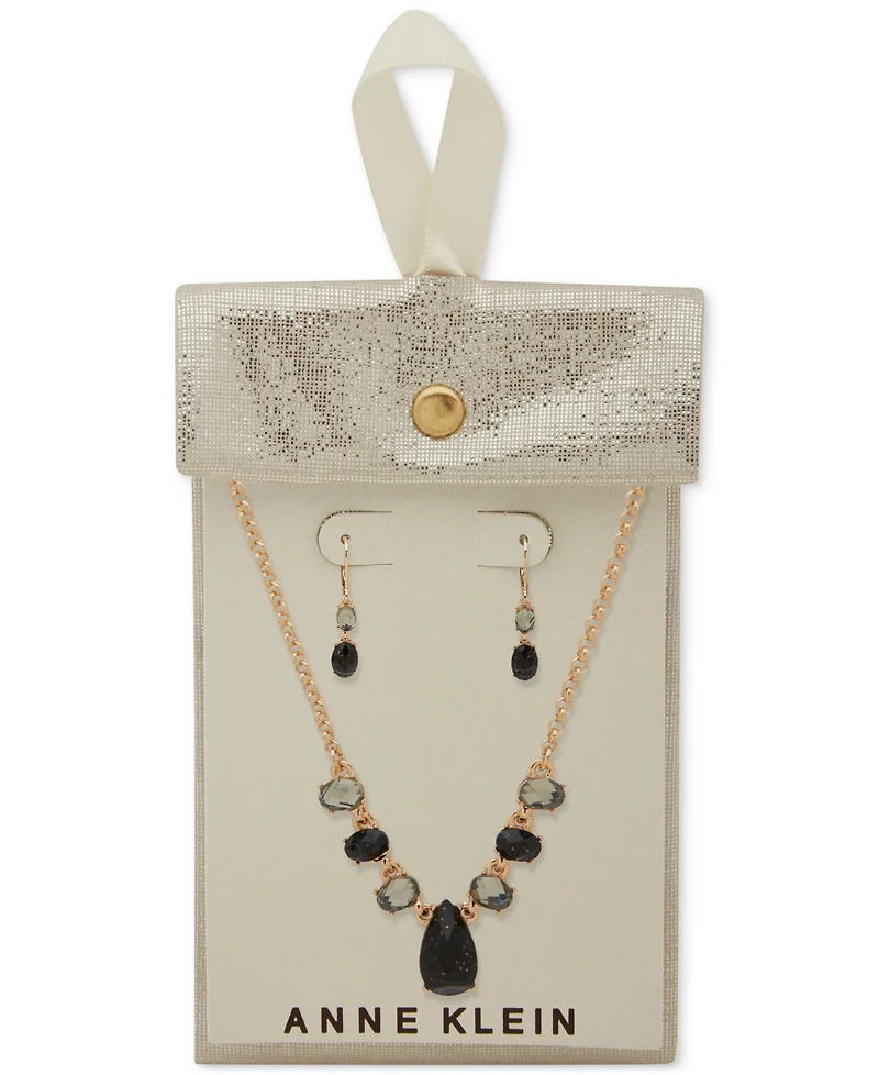 Anne Klein Gold-Tone Stone Drop Earrings & Frontal Necklace, 16" + 3" extender