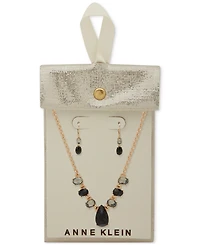Anne Klein Gold-Tone Stone Drop Earrings & Frontal Necklace, 16" + 3" extender