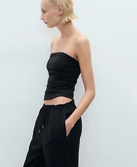 Mango Women's Linen-Blend Elastic Waist Pants