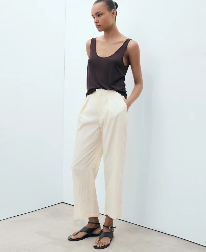 Mango Women's Flowy Cropped Pants