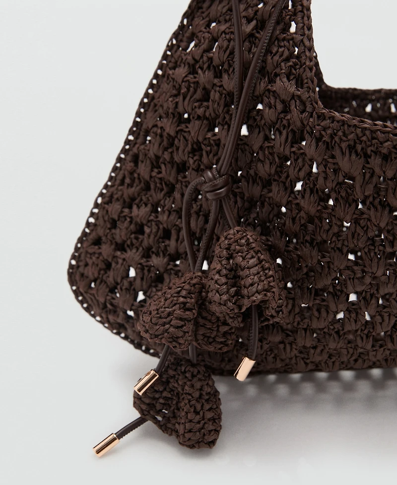 Mango Women's Flower Charm Natural Fiber Shoulder Bag