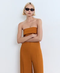 Mango Women's Linen-Blend Strapless Jumpsuit