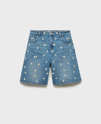 Mango Women's Floral Embroidered Denim Bermuda Shorts