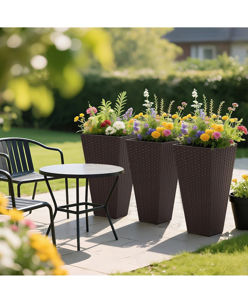 Outsunny Set of 3 Tall Planters, Indoor and Outdoor Flower Pot Set