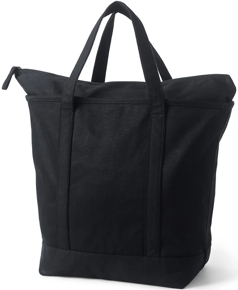 Lands' End School Uniform Large Solid Color 5 Pocket Zip Top Canvas Tote Bag