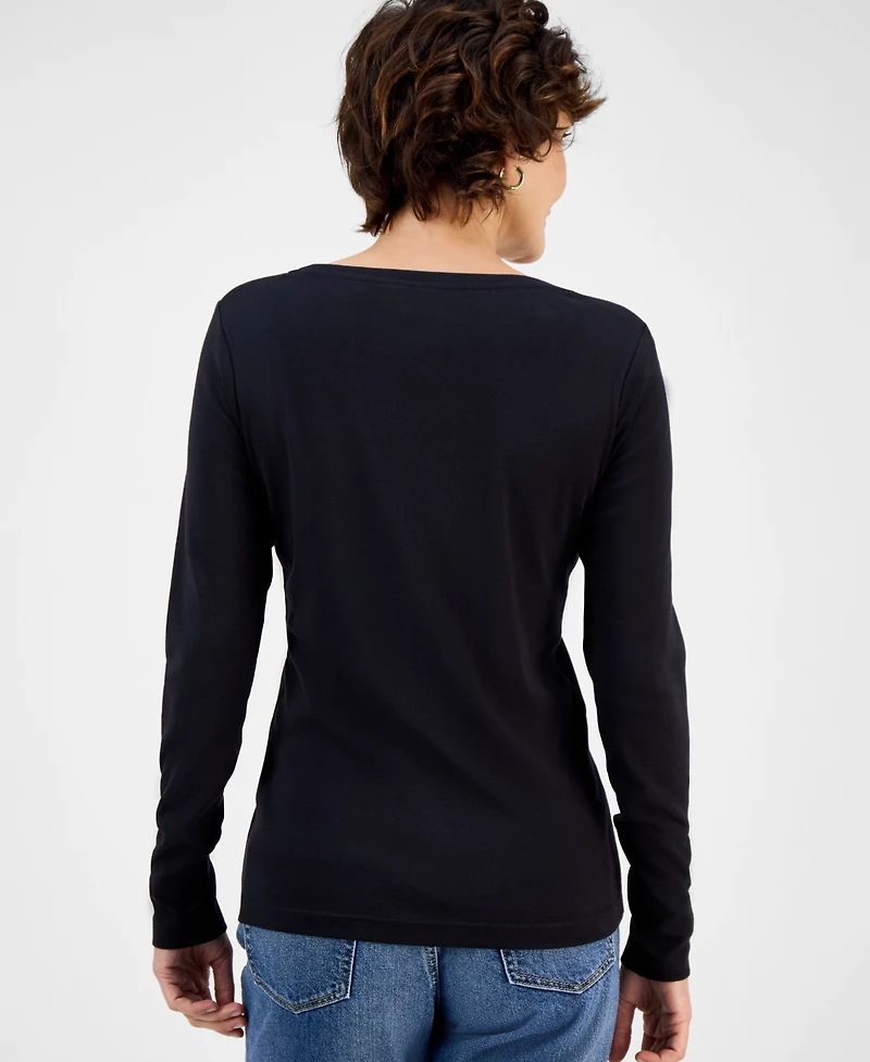 Nautica Jeans Women's Cotton Scoop-Neck Long-Sleeve T-shirt, Online Only