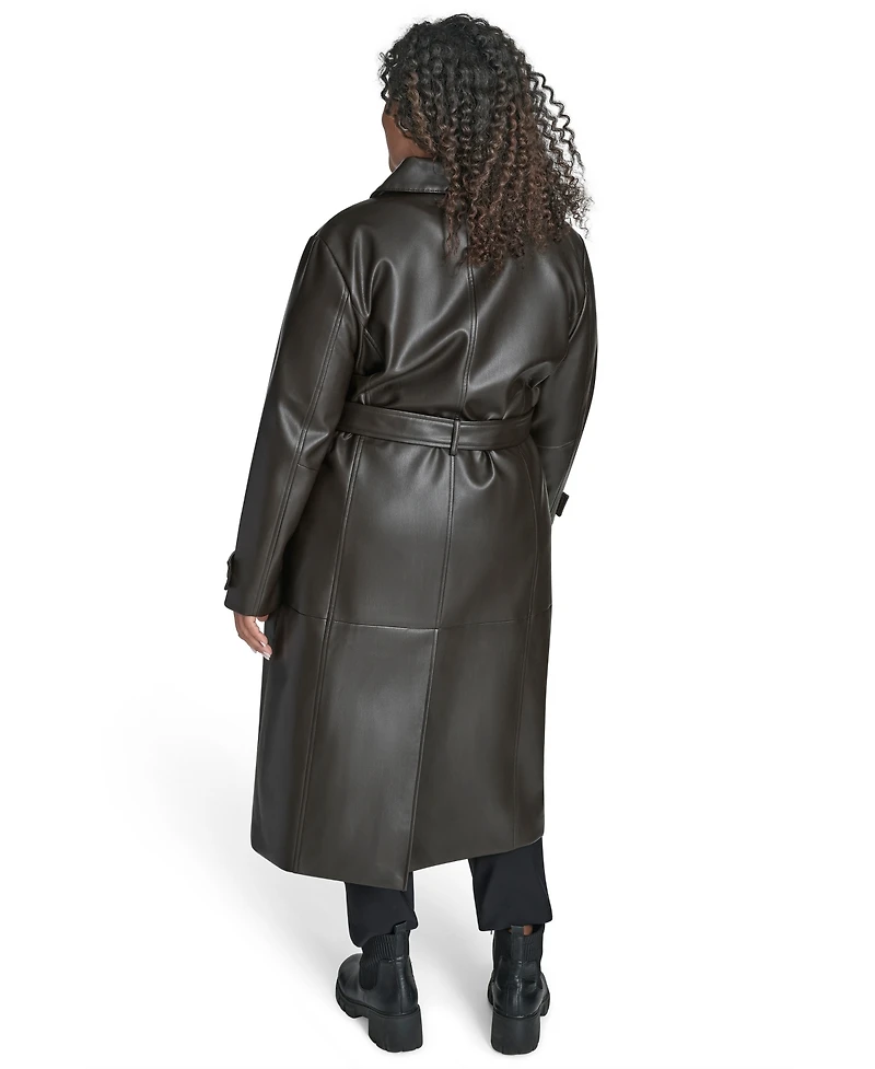 Calvin Klein Plus Size Belted Faux Leather Trench Coat