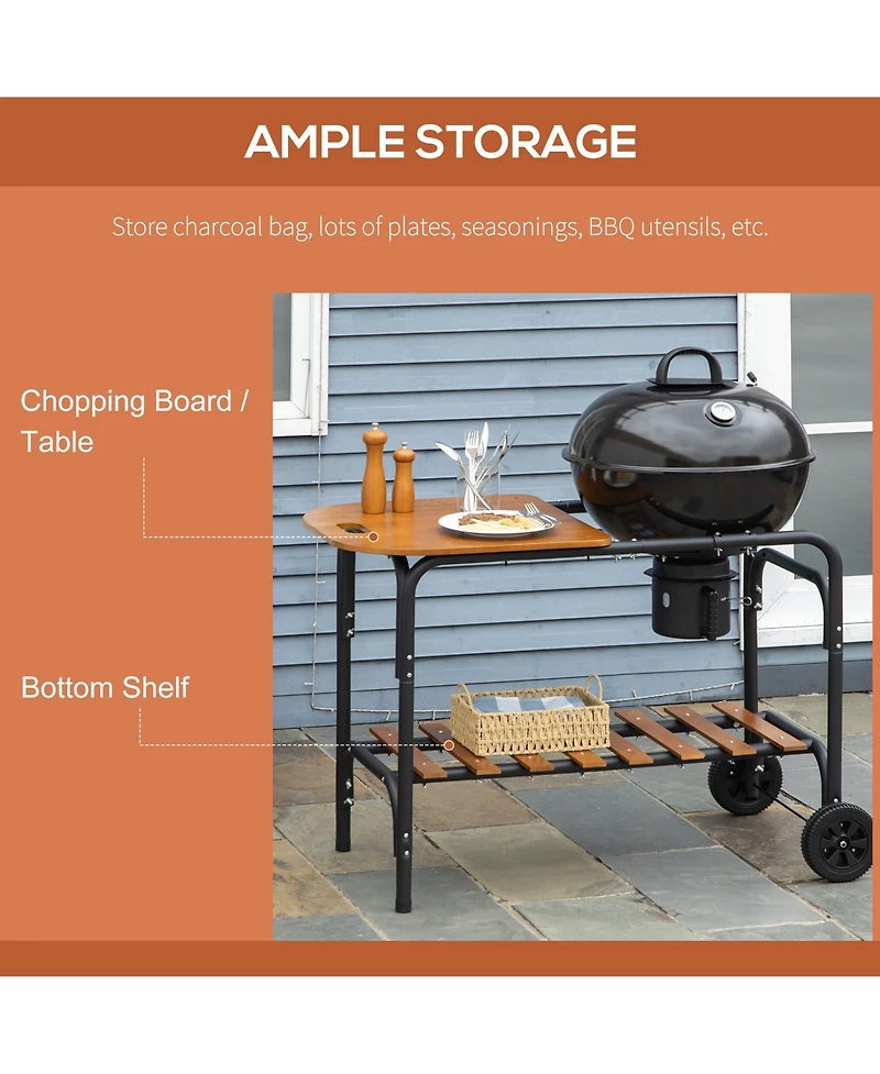 Outsunny Charcoal Bbq Grill on Wheels 21" Barbecue Smoker W/ Table, Shelf