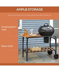 Outsunny Charcoal Bbq Grill on Wheels 21" Barbecue Smoker W/ Table, Shelf