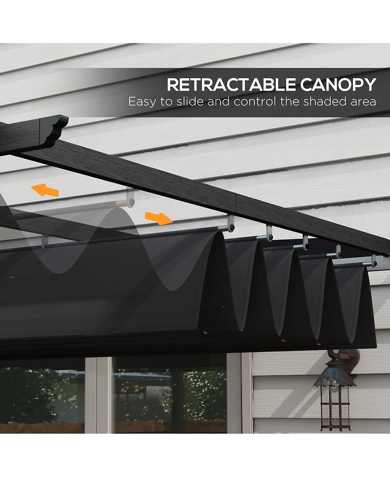 Outsunny 10'x13' Retractable Pergola with Wood Grain Aluminum Frame,