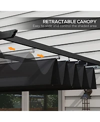 Outsunny 10'x13' Retractable Pergola with Wood Grain Aluminum Frame,