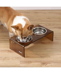 Keaton Modern Acrylic Rectangular Elevated Pet Feeder with 2-Stainless Steel Bowls