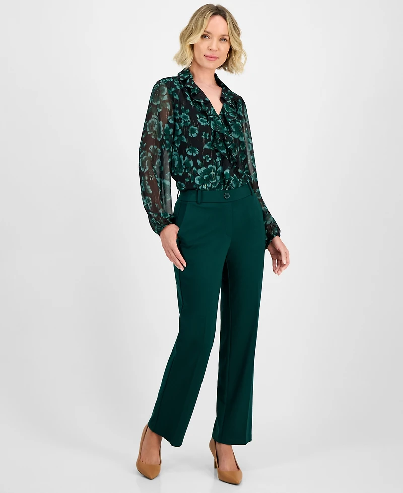 Kasper Women's Mid-Rise Pull-On Straight-Leg Pants, Regular & Petite