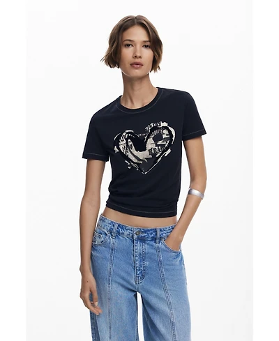 Desigual Women's Newspaper heart T-shirt