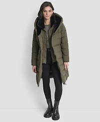 Dkny Women's Belted Asymmetrical Zip Front Puffer Coat