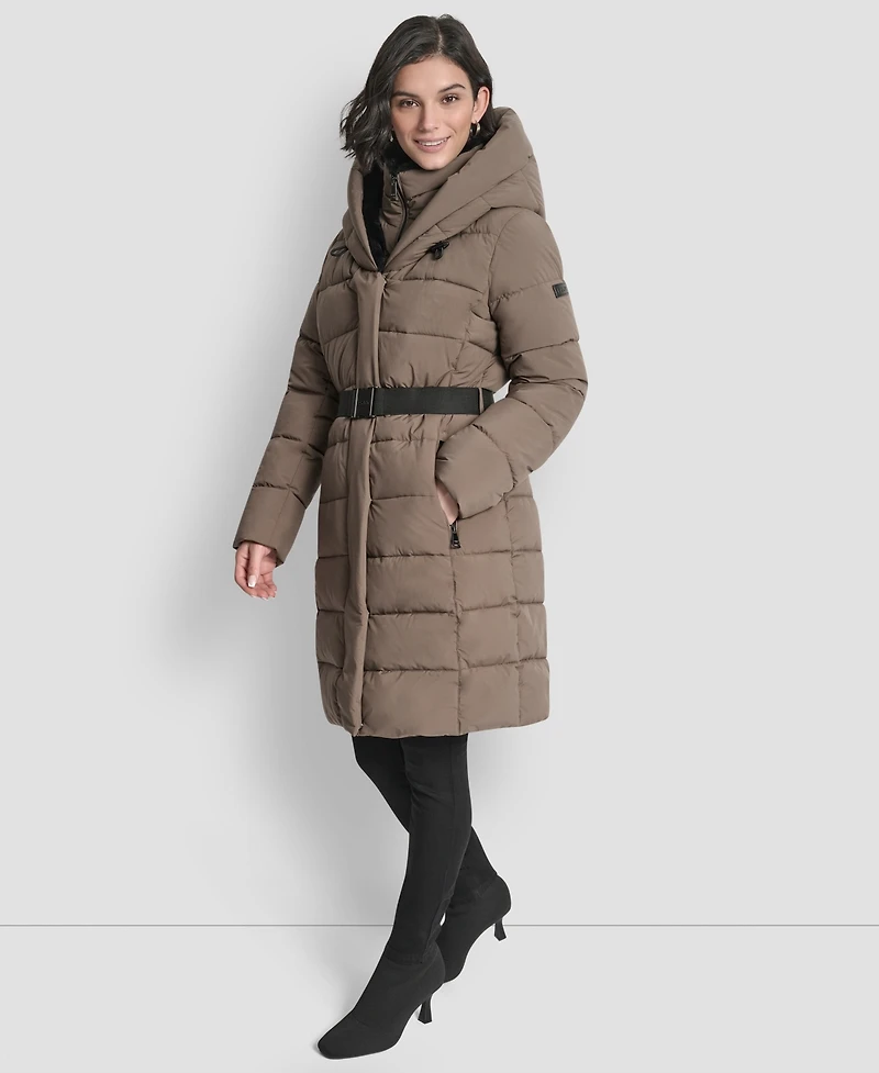 Dkny Women's Belted Asymmetrical Zip Front Puffer Coat