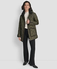 Dkny Women's Corduroy Collar Hooded Quilted Coat