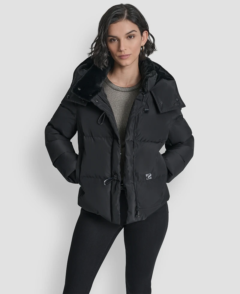 Dkny Women's Shirt Toggle Hooded Puffer Coat