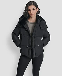 Dkny Women's Shirt Toggle Hooded Puffer Coat