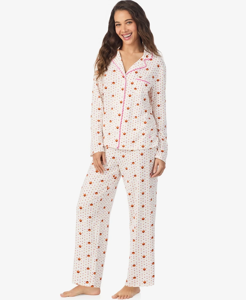 Cuddl Duds Women's Long Sleeve Notch Collar Top and Pants Pajama Set